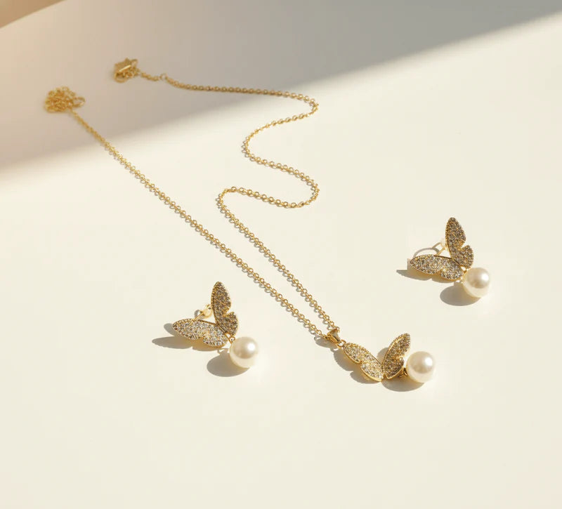 Pearl Sparkle Butterfly Jewelry Set