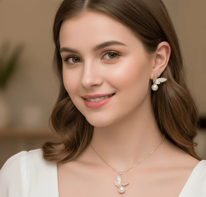 Pearl Sparkle Butterfly Jewelry Set