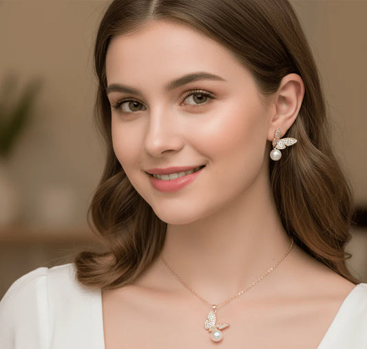 Pearl Sparkle Butterfly Jewelry Set